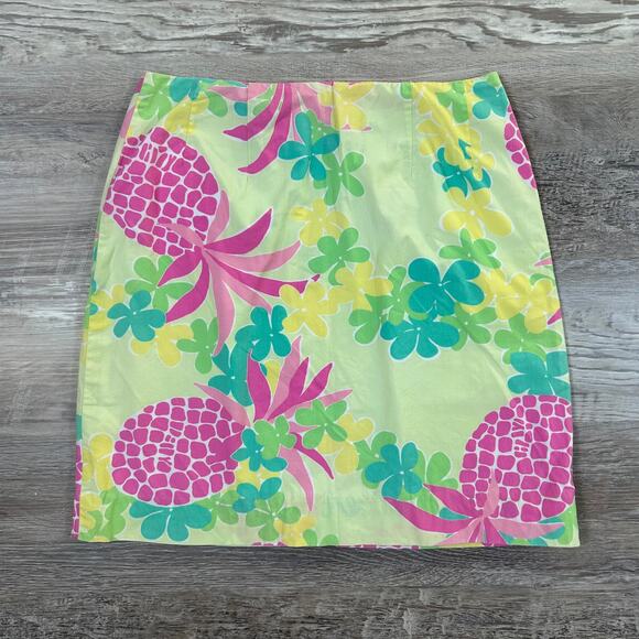 Vintage Lilly Pulitzer Pineapple Print Skirt Green Pink Size 0 - Picture 1 of 5